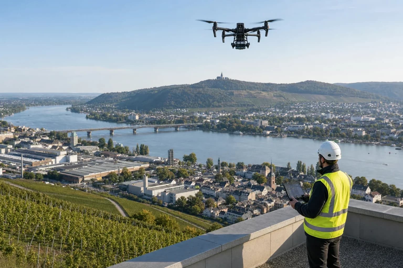 Drohnenvermessung in Bingen am Rhein – Drohne über dem Objekt