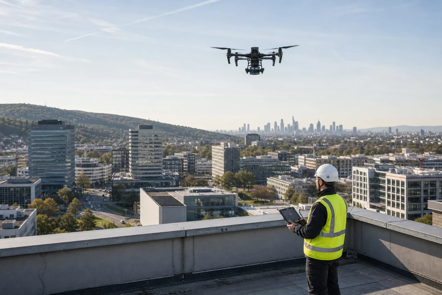 Drone surveying in Eschborn – drone above the site