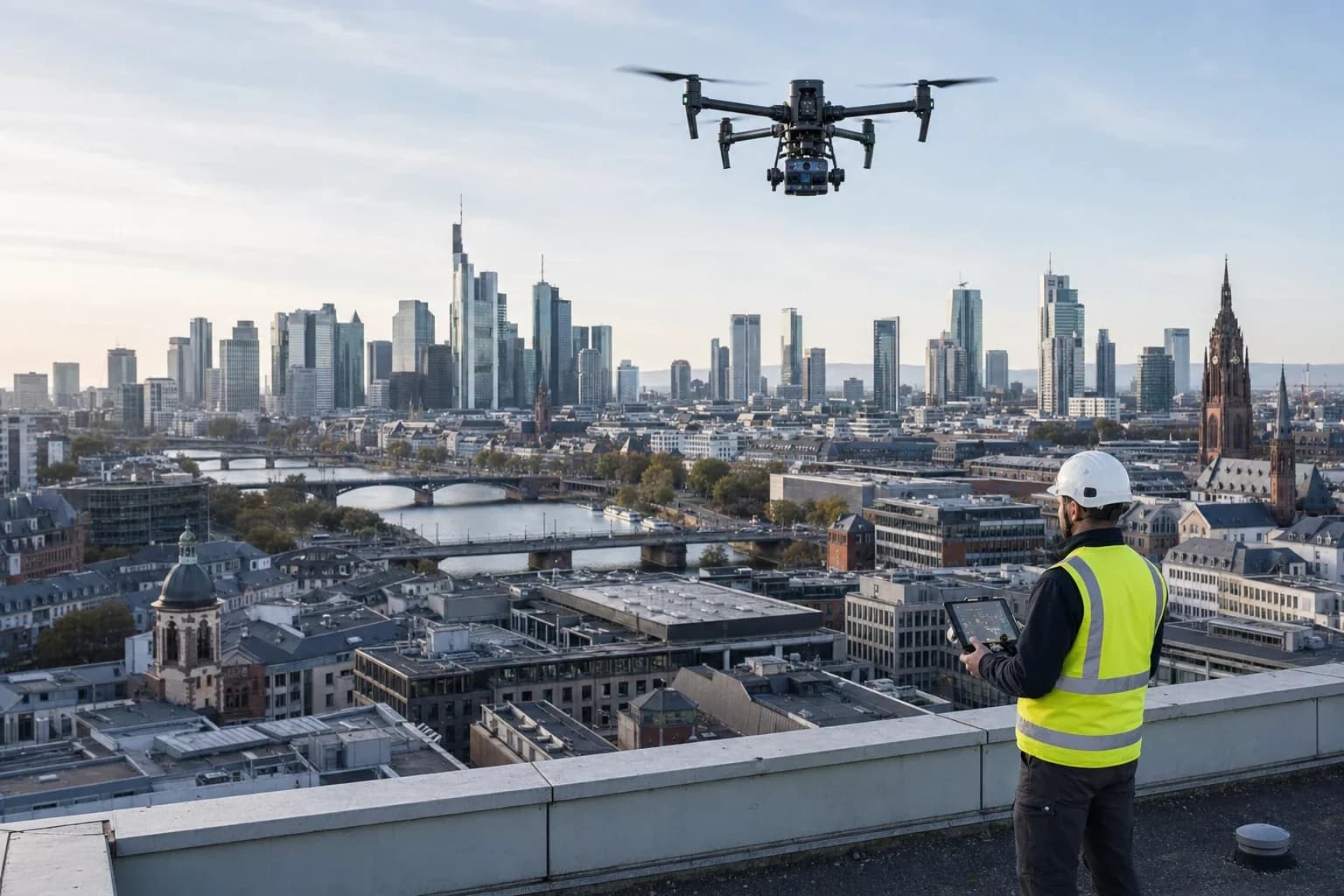 Drohnenvermessung in Frankfurt am Main – Drohne über dem Objekt