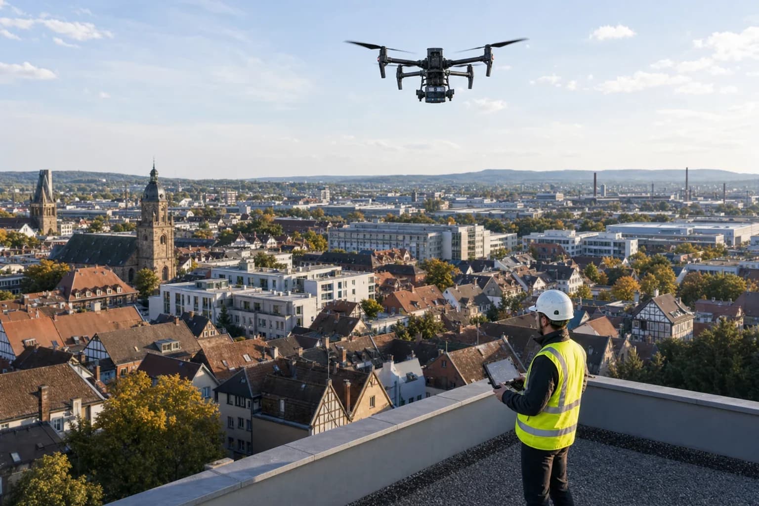 Drone surveying in Hanau – drone above the site