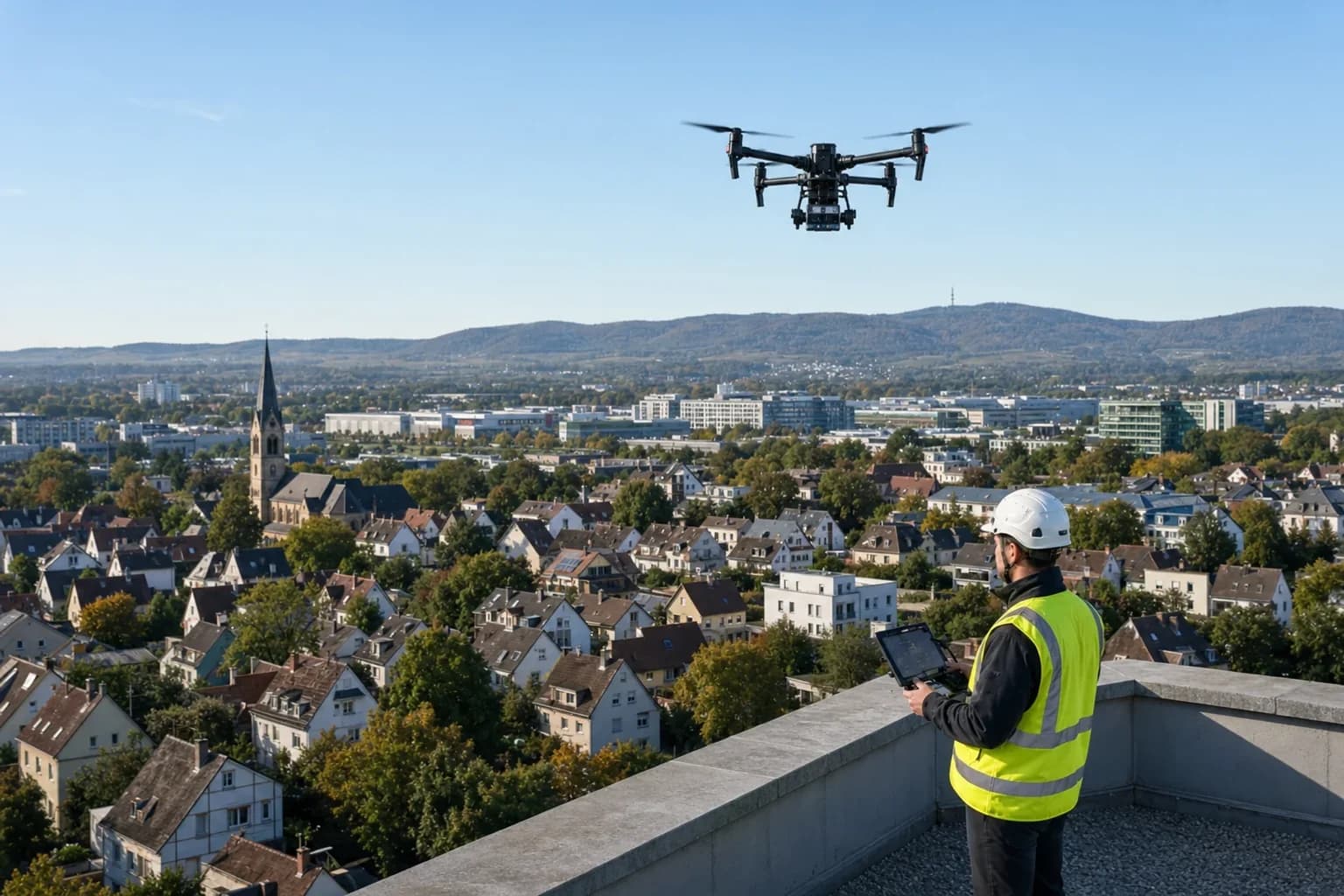 Drohnenvermessung in Hofheim am Taunus – Drohne über dem Objekt