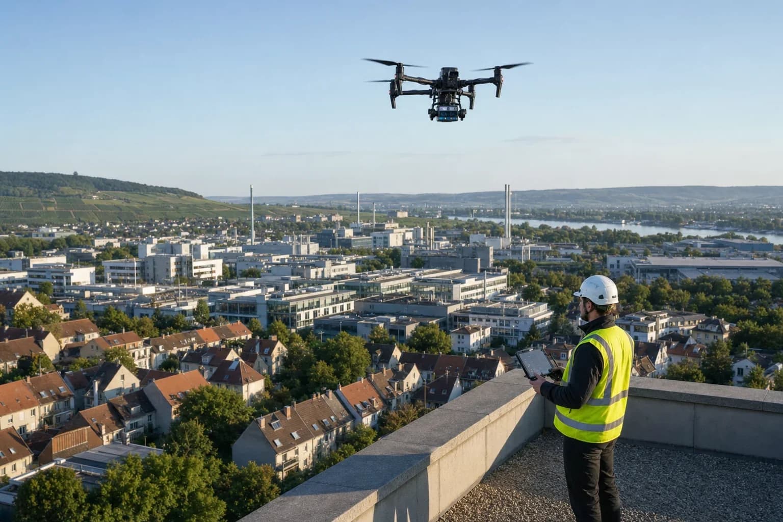 Drohnenvermessung in Ingelheim am Rhein – Drohne über dem Objekt