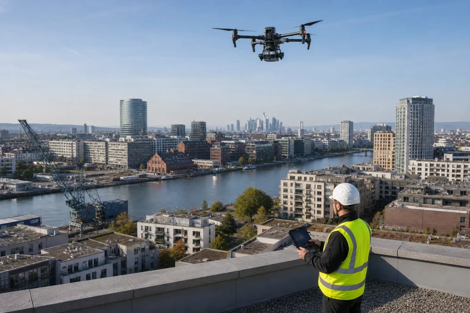 Drone surveying in Offenbach am Main – drone above the site