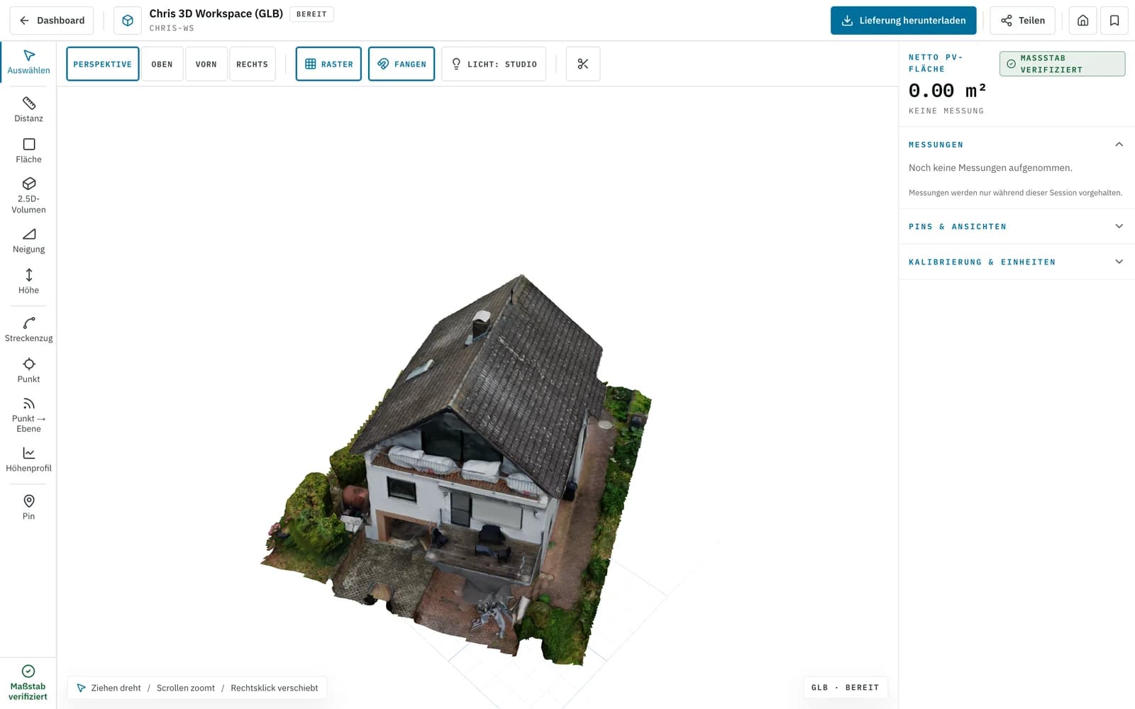 Voxelia 3D-Viewer im Browser mit geladenem Gebäudemodell