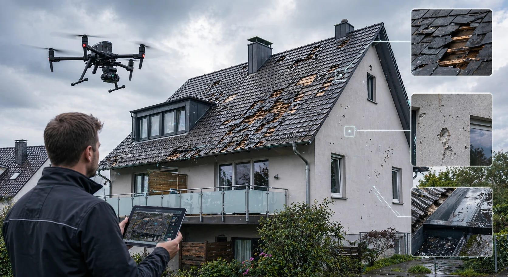 Drohnenbasierte Schadensdokumentation an Dach und Fassade